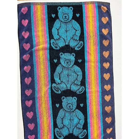 Vintage J Franco Beach Towel Blue Bears Teddy Bear Heart 24x47" - Picture 2 of 7